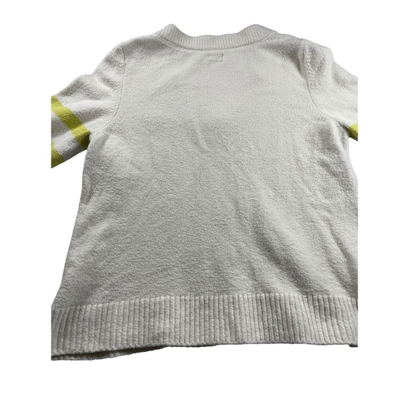 Faherty V Neck Fuzzy Knit Sweater White Neon Green Stripe Accent Size L - Picture 5 of 7